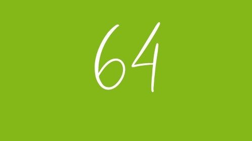 Die Zahl 64 vor grünem Hintergrund