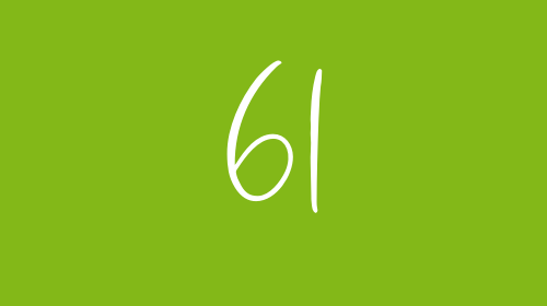The number 61 in front of a green background