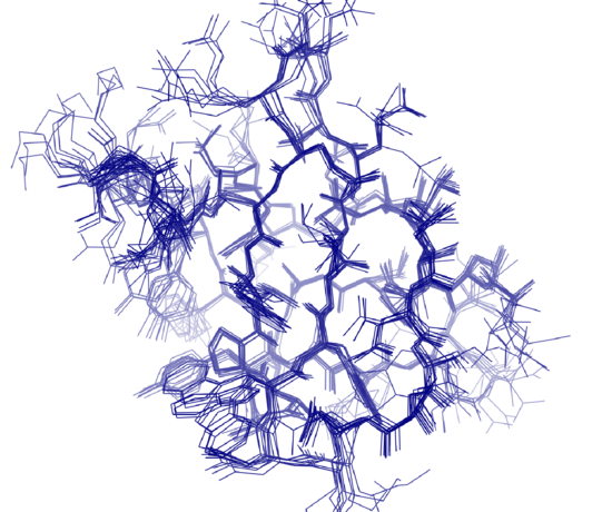 Eine Grafik, die in blau eine Proteinstruktur auf weißem Hintergrund darstellt.