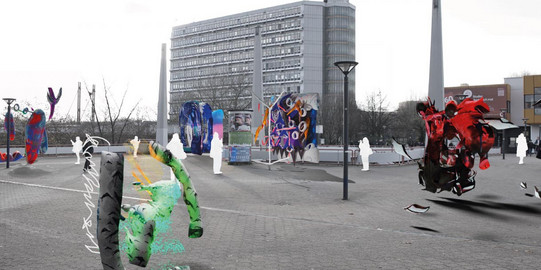 Auf dem Campus der TU Dortmund sind verschiedene digitale Malereien abgebildet