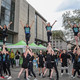 Cheerleader formation at the Dortbunt festival in Dortmund city center
