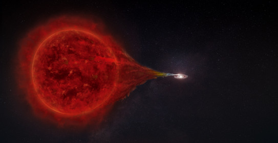 A red star with the universe in the background.