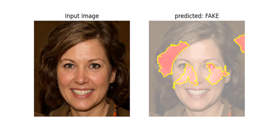 Eine Gegenüberstellung eines Fotos einer Frau und die von der KI-überprüfte Version.