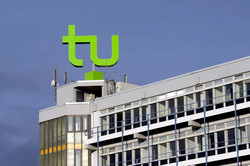 The TU logo on the Mathetower 