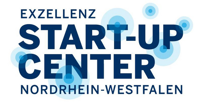 Blau-weißes Logo Exzellenz Start-up Center NRW