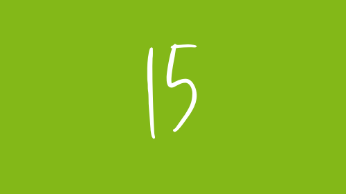 Die Zahl 15 vor grünem Hintergrund