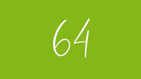 The number 64 in front of a green background