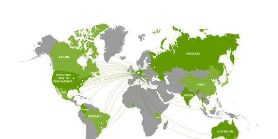 Weltkarte mit Markierungen der Kooperationspartner