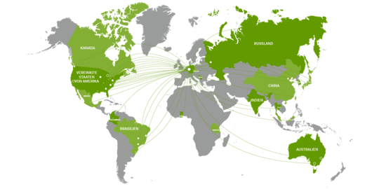 Weltkarte mit Markierungen der Kooperationspartner