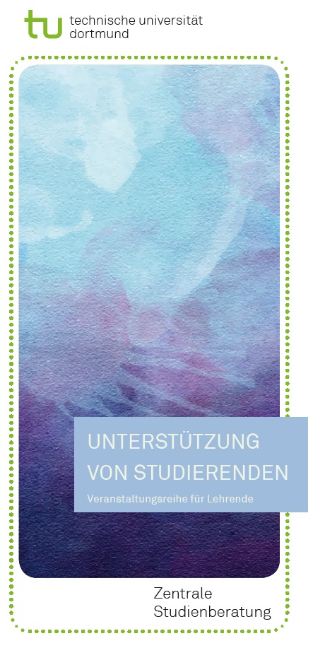 Deckblatt vom Flyer Unterstützung von Studierenden (blaues Muster)