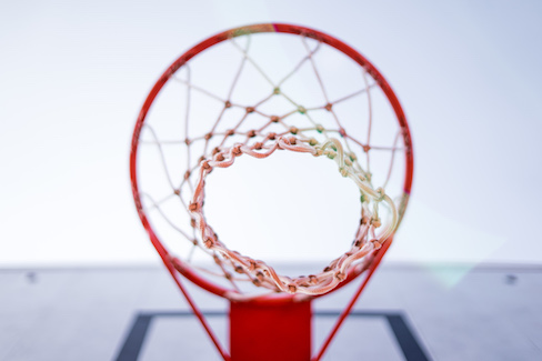 a basketball basket, viewed from underneath