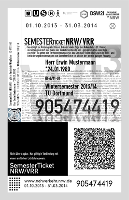 A black, grey and white semester ticket with a QR code