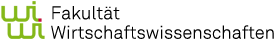 Logo der Fakultät Wirtschaftswissenschaften: Schwarze Schrift auf weißem Grund, daneben grüne Buchstaben wi, wi.