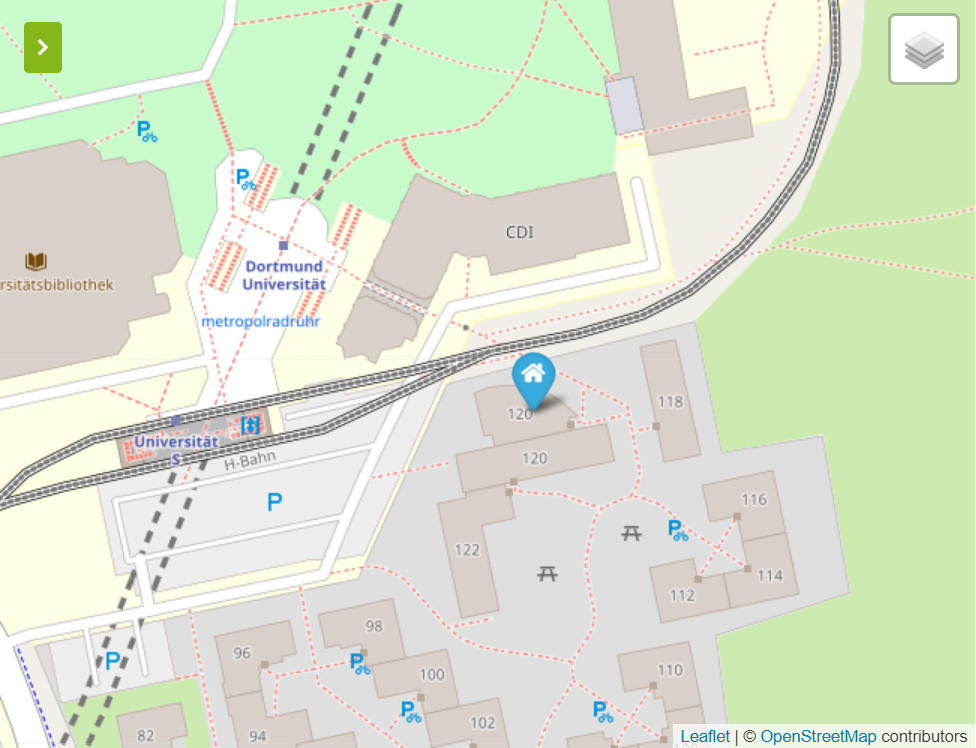 CampusTreff-Karte Ausschnitt aus einer Landkarte mit einer Markierung auf dem CampusTreff.