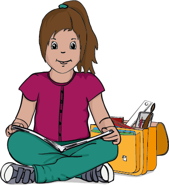 Grafik eines Mädchens mit Büchern und Tasche