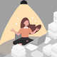 Blitzentstpannung_Shutterstock.jpg Die Illustration zeigt eine Frau in Meditationspose vor einigen hohen Papierstapeln.