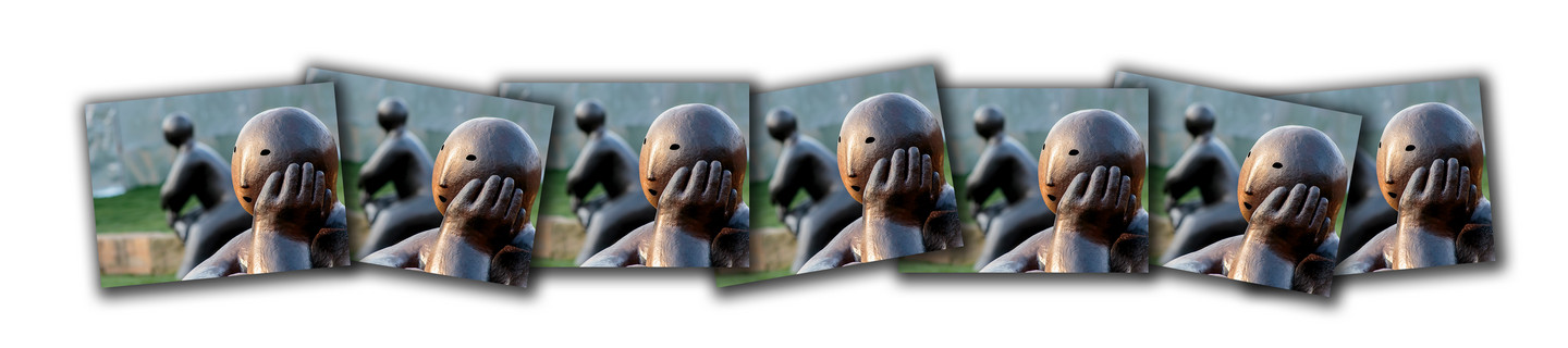 Collage of a sculpture of a thinking person