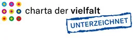 Logo der Charta der Vielfalt mit bunten Punkten und dem Stempel 'UNTERZEICHNET'