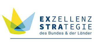 Logo der Exzellenzstrategie des Bundes & der Länder mit blauer Schrift und gelben und blauen Dreiecken, die eine Krone formen.