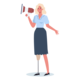 Die Illustration zeigt eine Frau, die in ein Megafon spricht. 