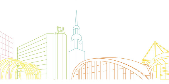 1. Dortmunder Symposium zur politischen Bildung Das Bild zeigt eine gezeichnete Illustration der Dortmunder Skyline