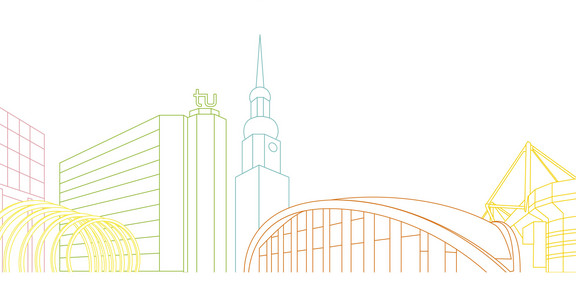Das Bild zeigt eine gezeichnete Illustration der Dortmunder Skyline