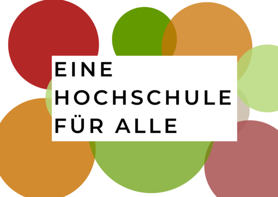 Text 'EINE HOCHSCHULE FÜR ALLE' vor mehreren überlappenden Kreisen in verschiedenen Größen
