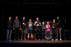 Award ceremony of runners on a stage