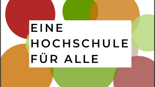 Text 'EINE HOCHSCHULE FÜR ALLE' vor mehreren überlappenden Kreisen in verschiedenen Größen