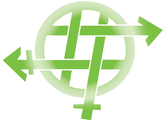 Symbol mit einem Kreis und vier Pfeilen, die in verschiedene Richtungen zeigen. Das Symbol enthält die Zeichen für männlich und weiblich in der Mitte.