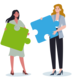 Die Illustration zeigt zwei Frauen, die jeweils ein überdimensionales Puzzleteil in der Hand halten. 