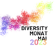 Logo des Diversity Monat Mai 2023. Neben dem Schriftzug ist eine Wolke bunter Farbkleckse abgebildet.