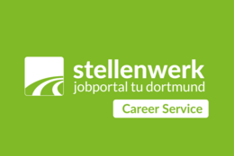 Januar Grüner Hintergrund mit weißer Schrift "stellenwerk, Jobportal TU Dortmund, Career Service"