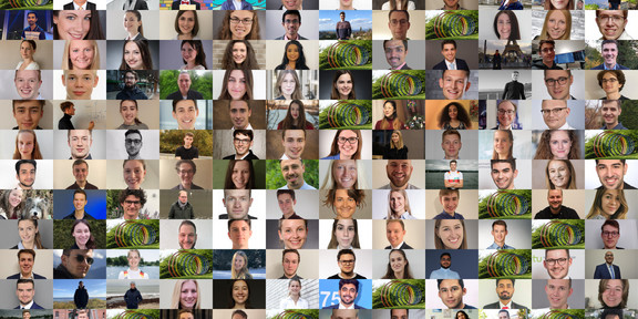 Collage aus zahlreichen Porträtfotos der Deutschlandstipendiat*innen