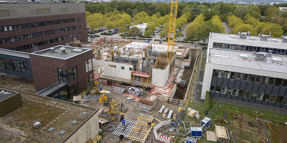 View from above of a large construction site.