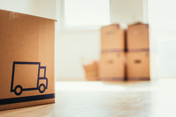 Auf dem Foto sieht man einen Karton, auf dem ein Transportwagen abgebildet ist.