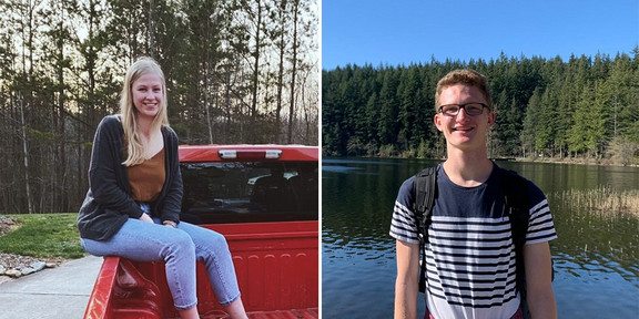 Sarah Fromme und Marcel Karas Collage mit Fotos von einer jungen Frau und einem jungen Mann.