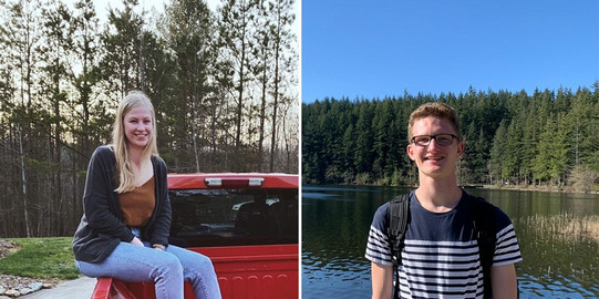 Collage mit Fotos von einer jungen Frau und einem jungen Mann.