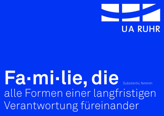 Logo der UA Ruhr und eine Beschreibung des Wortes Familie