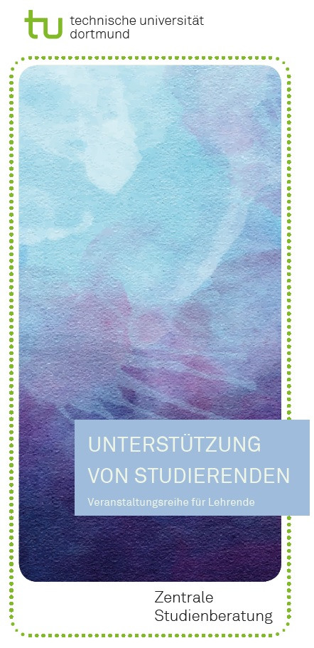 Deckblatt vom Flyer Unterstützung von Studierenden (blaues Muster)