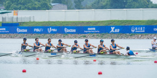 A men's rowing eight at the Chengdu World University Games
