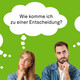 Zwei Personen vor grünem Hintergrund, die von weißen Denkblasen umgeben sind, die Fragen über das Studium beinhalten. Die Überschrift ist "Zweifel am Studium?".