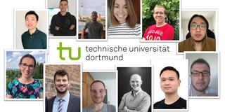 Zwölf Portraits der Teilnehmer am Data Mining Cup sind aufgereiht um das Logo der TU Dortmund.