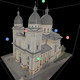 Eine Computeranimation in 3D zeigt ein Kirchengebäude mit drei Kuppel-Türmen.