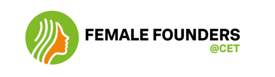 Logo von Female Founders CET mit stilisiertem Frauenprofil in grünem Kreis und Schriftzug