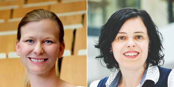 The portraits of two women side by side. 