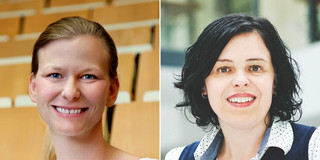 The portraits of two women side by side.