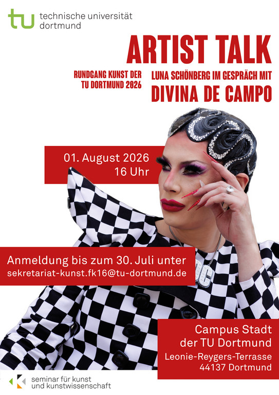 Plakat zum Artist Talk mit der britischen Drag Queen Divina de Campo.