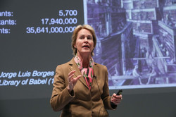 A woman gives a speech