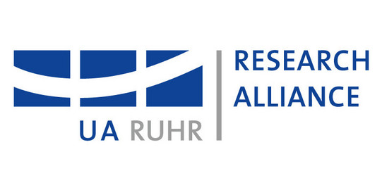 Ein blaues und graues Logo, neben dem UA Ruhr Research Alliance steht